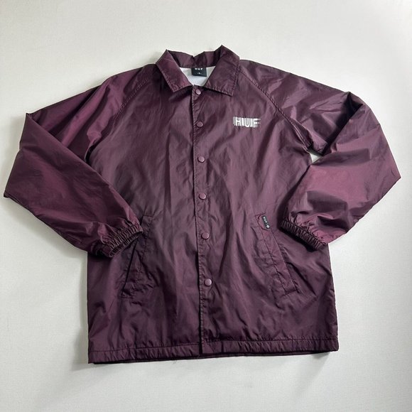 HUF Set H Coaches Jacket Mens Size Small Maroon Snap Button Windbreaker - Picture 2 of 9